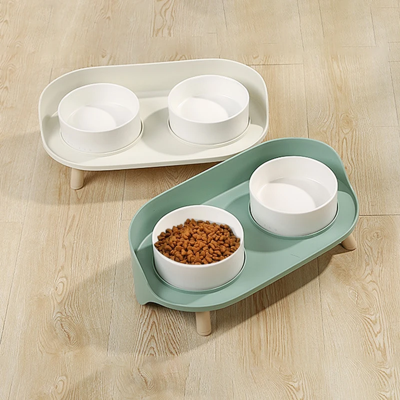 

Ceramics Pet Cat Double Bowls 6CM Height Cats Dogs Feeder Drinker Water Bowl Dish Elevated Feeding Food Feeders Cat Dog Supplies