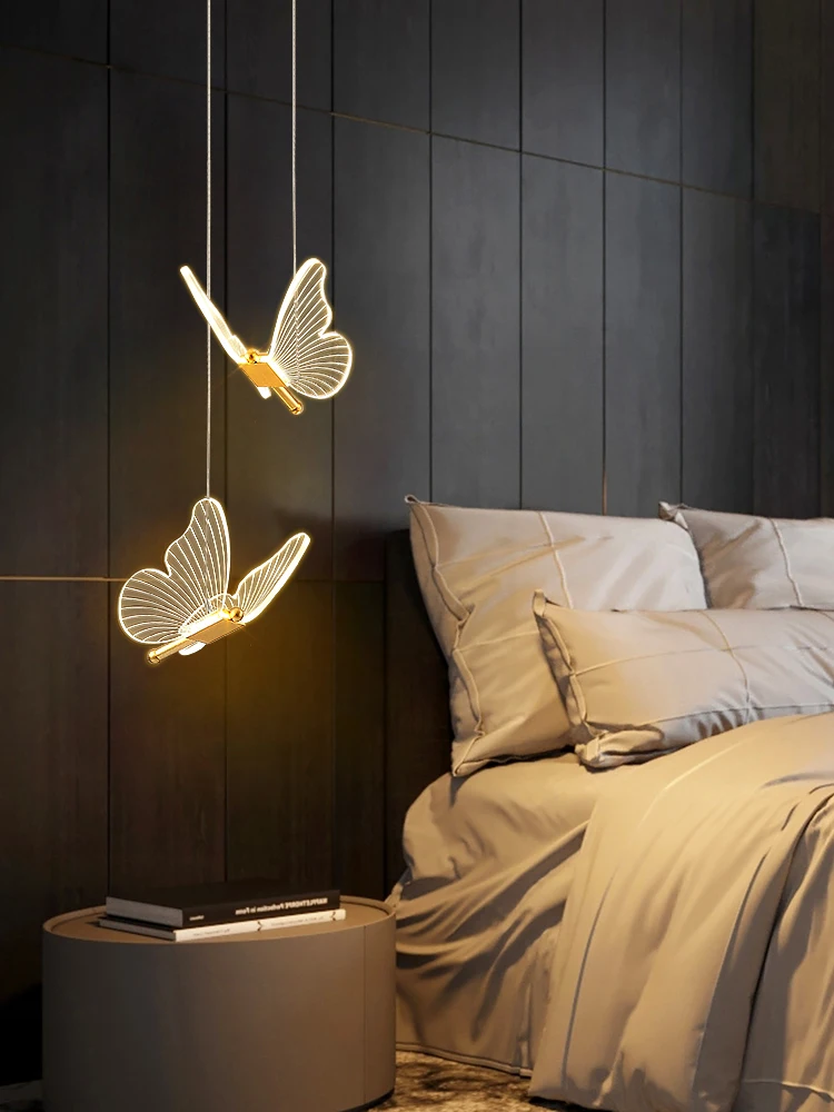 

Butterfly lamp Bedside chandelier Creative home decor lustre Stair light Children's master bedroom lights bedside lamps