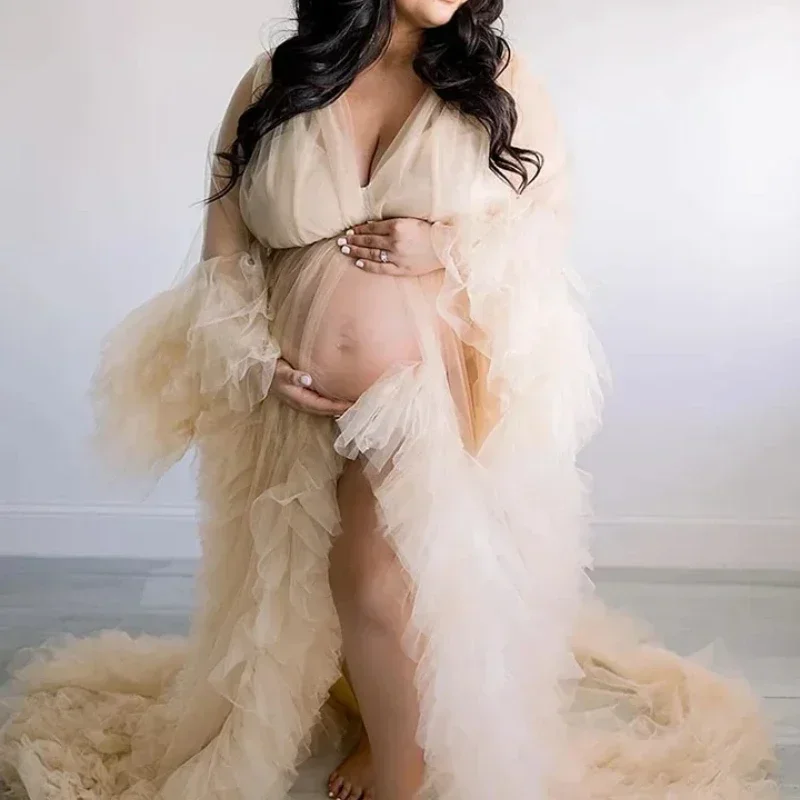 

Новинка сексуальное платье для беременных женщин с V-образным вырезом Тюлевое плиссированное платье для беременных женщин кружевное платье с хвостом реквизит для фотосъемки платья