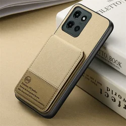Leather Flip Wallet Case with Card Slot and Stand - Shockproof Cover Holder for Motorola Moto G54 Power (Khaki)