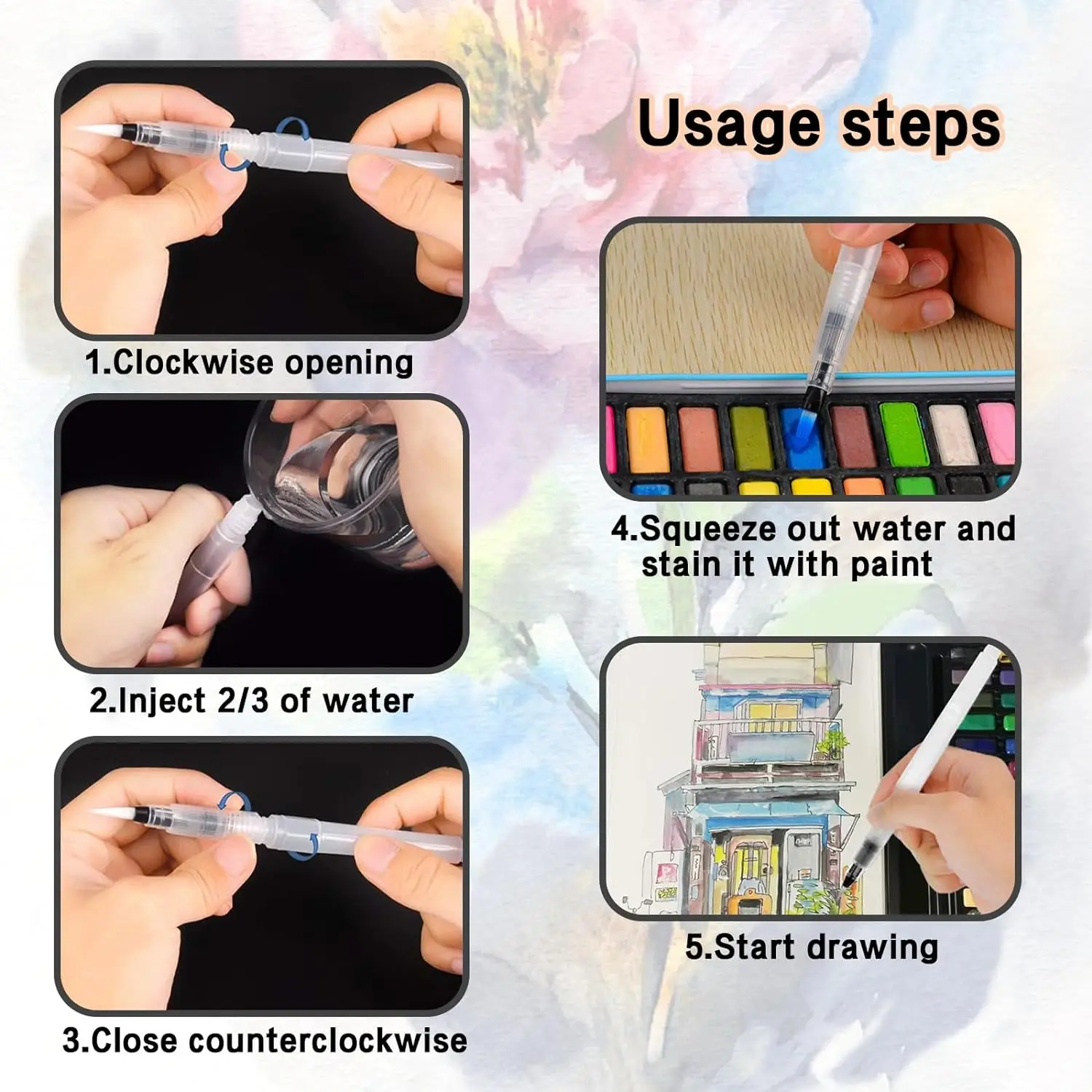 Fountain pen Solid watercolor painting pen Water-soluble color lead fountain brush
