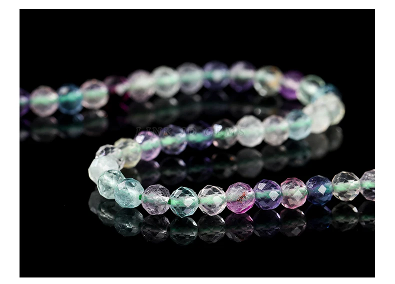 7A natürliche mehrfarbige Fluorit facettierte Perlen runde lose Spacer Edelstein Perle für Schmuckherstellung DIY Halskette Armband Zubehör – Detail 8