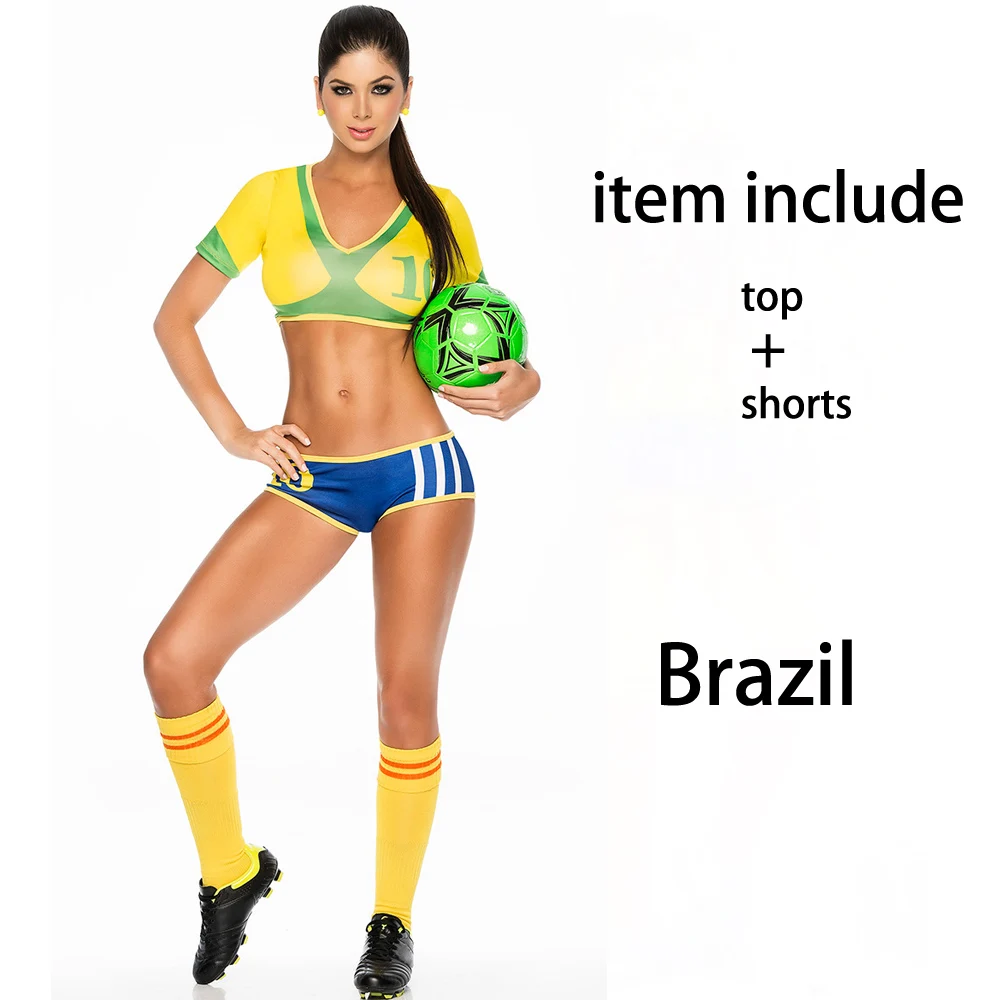 Halloween Adult Women Sexy Brazil Mexico Spain Soccer Football Cheer Outfit Cheering Team Uniform School Cheerleader Costume
