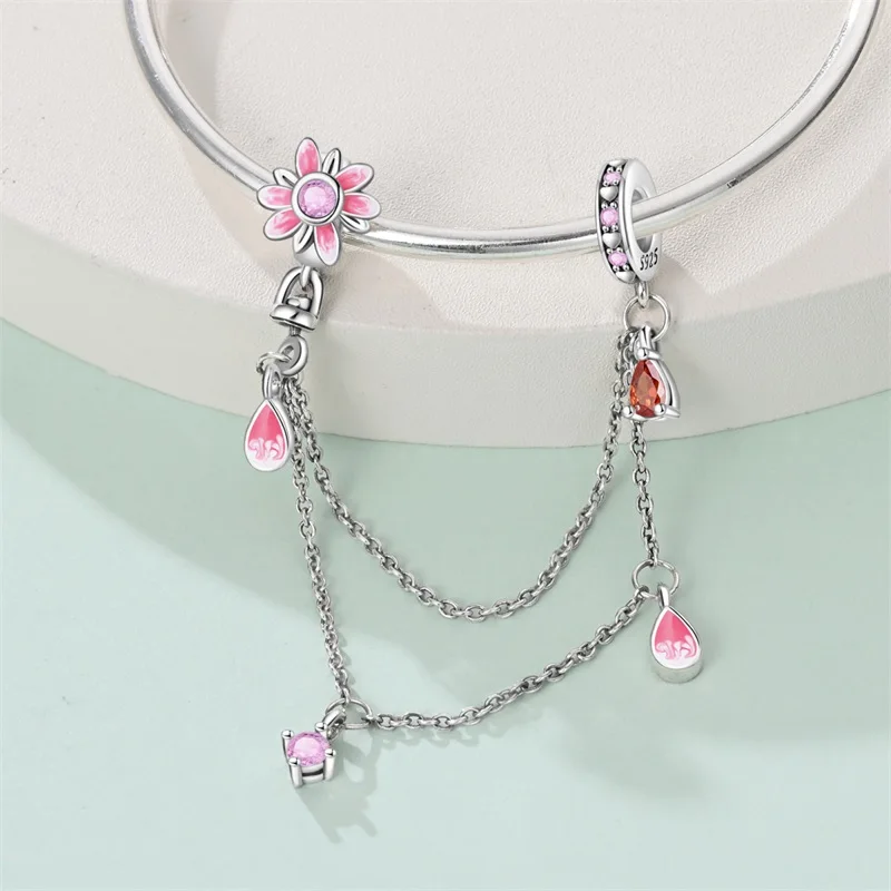 Sicherheitskette aus 925er-Sterlingsilber, Stern, Mond, Flugzeug, Erde, eingelegter Zirkon, Charms, Perlen, passend für Original-Armreif, DIY-Schmuck – Detail 30