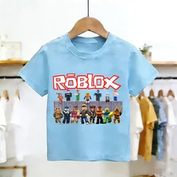 Kids' Summer Streetwear Roblox T - Shirt - White Short - Sleeve Top - 130 (SKY BLUE)