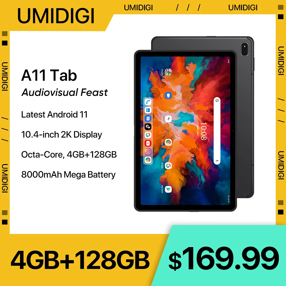 Umidigi A11 Tab Android 11 Smartphone 10.4 "2K Display Helio P22 Octa Core 4Gb 128Gb 8000Mah Mega Batteria Cellulare
