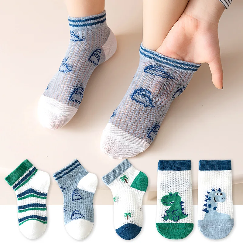 5 Pairs/Lot Children Socks Boy Girl Baby Fashion Cotton Solid Wild Soft Cozy Breathable For 1-12Y Summer Kids Casual Mesh Socks 4