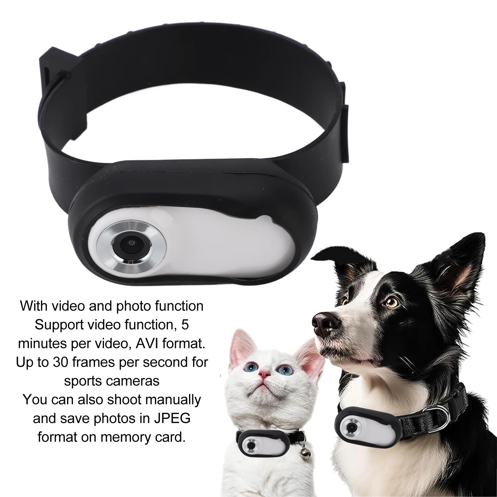 Pet Collar Camera for Videos and Photos HD 1080P 170&deg; Wide Angle USB Rechargeable Pet Camera Collar for Dogs Cats