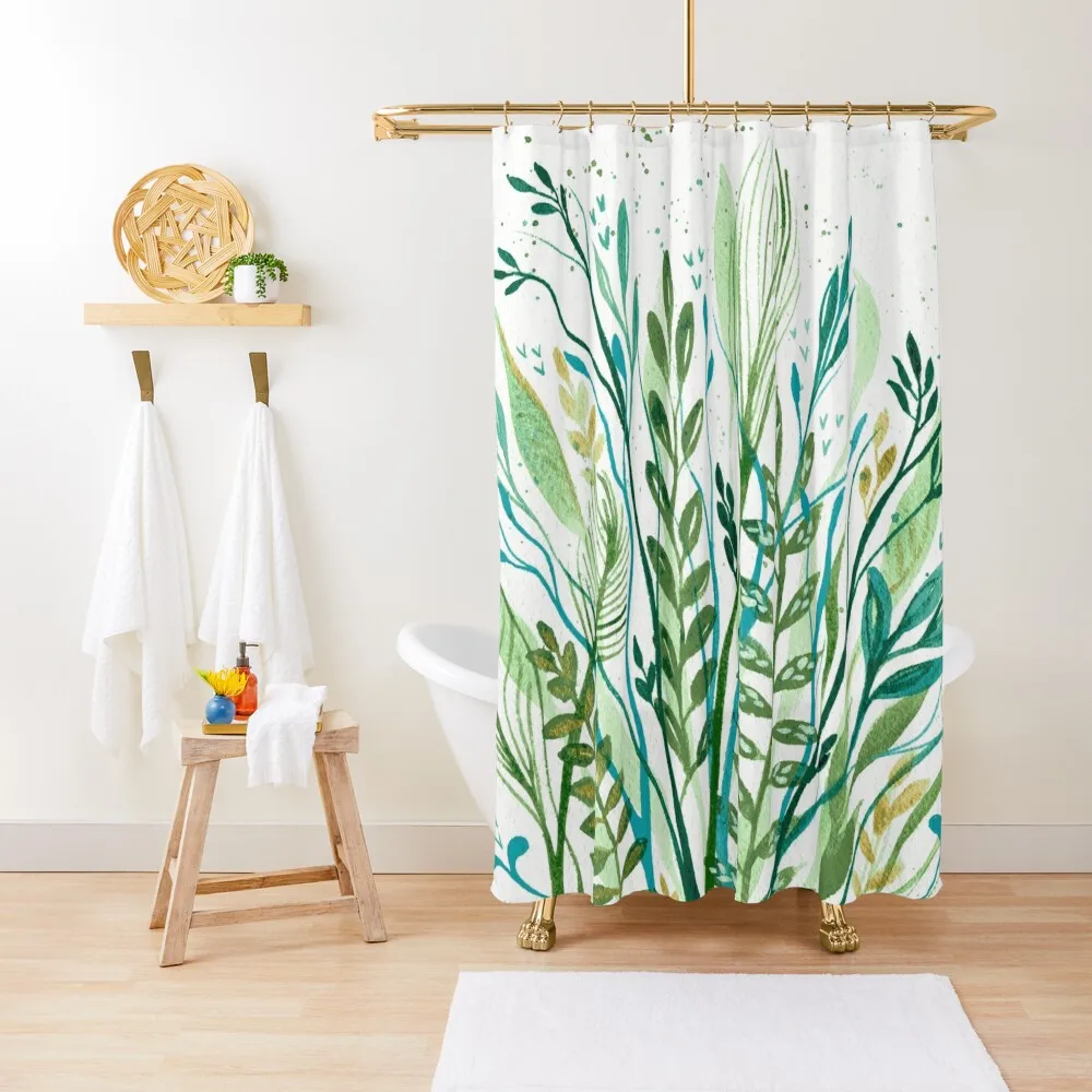 Sea Garden 3 - Intuitive abstract watercolour painting in green by Kirsten Bailey Shower Curtain