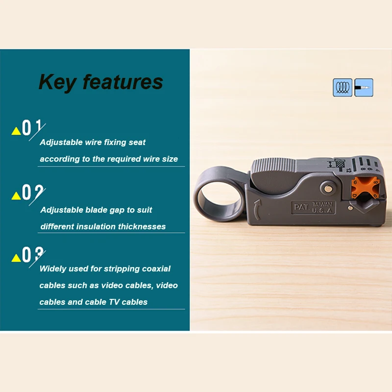 

6PK-332 Glove Ring Design Rotary Double Knife Wire Stripper Coaxial Video Cable RG-58/59/62/6/3C2V/4C/5C Wire Strippers