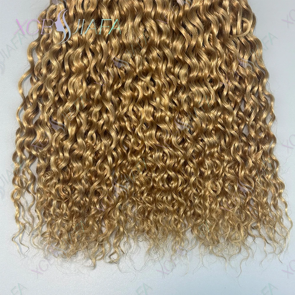 Honey Blonde Water Wave 100% Human Hair Bundles #27 Colored Double Weft Raw Virgin Hair Wet and Wavy Bundle Human Hair 1/3/4 Pcs 4