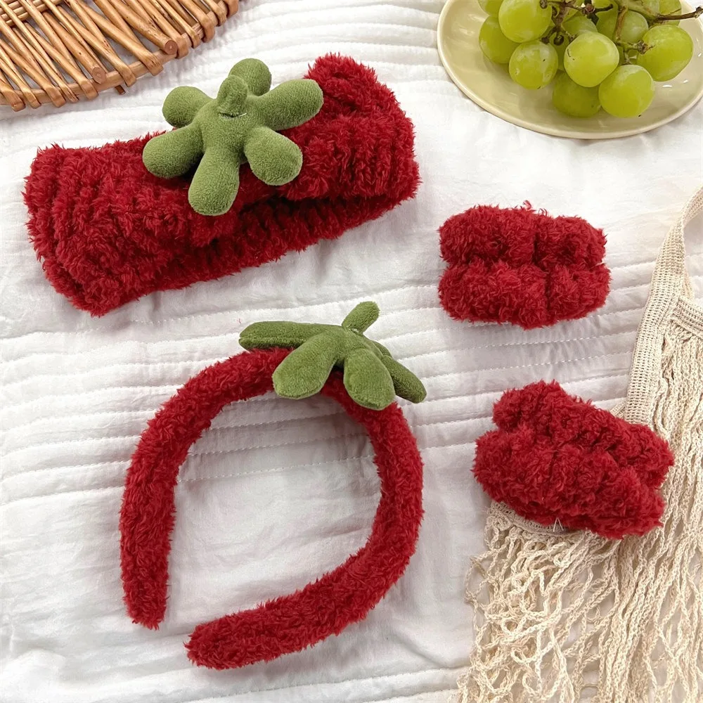 Strawberry Leaves Wash Face Headbands Sweatband Coral Fleece Wide Edge Hair Hoop Spa Bathroom Accessories Water Absorption
