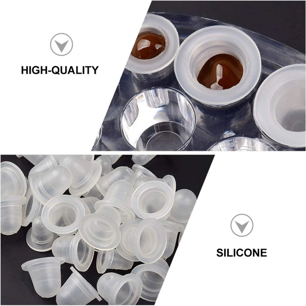 Disposable Tattoo Ink Cup Small Large Size Silicone Permanent Tattoo Makeup Eyebrow Pigment Container Cap Supply 100/500/1000pcs