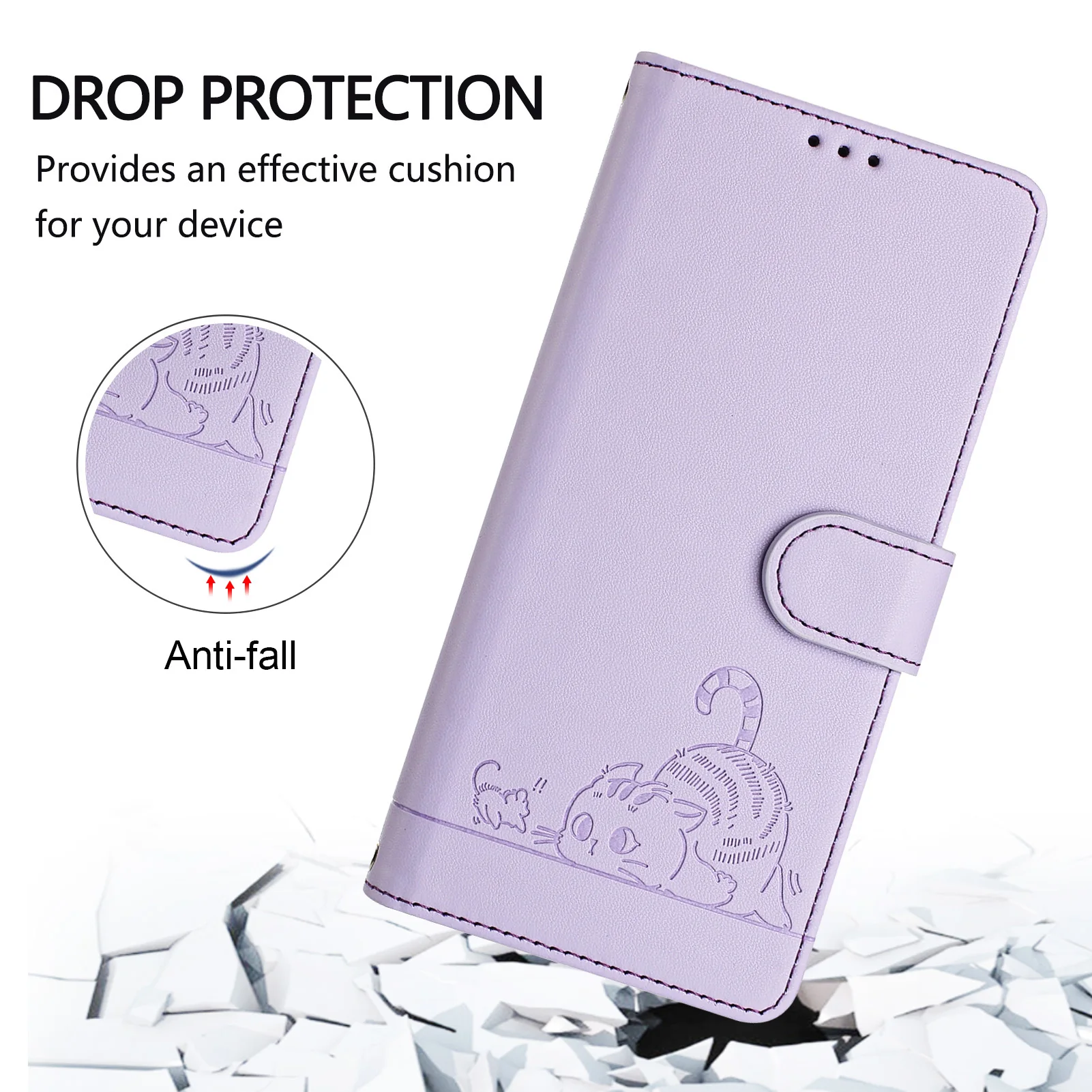 3D Cat Leather Wallet Flip Phone Case with Strap