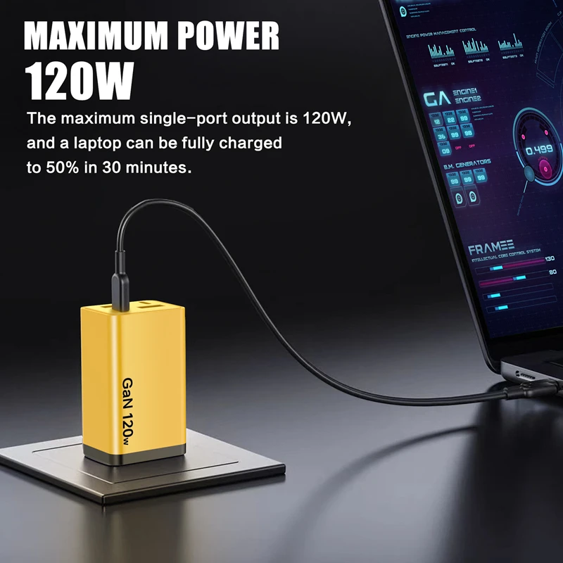 Powerful 120W Multi-Port USB & Type-C Charger with EU & UK Plug Adapters
