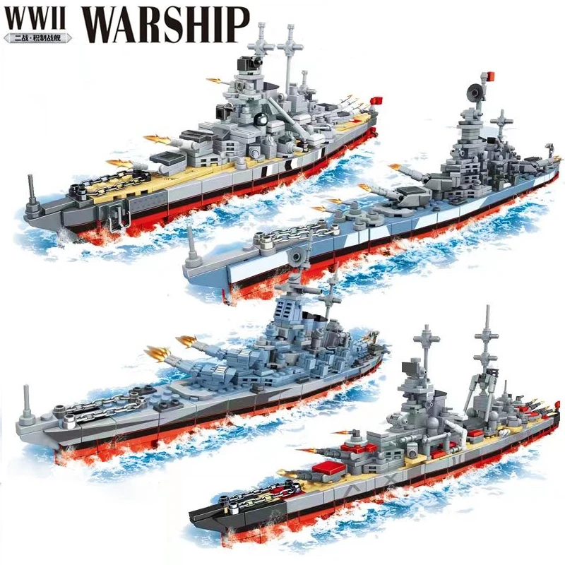 

Military Series USS North Carolina Destroyer Warship Building Blocks WW2 Battleship Model Bricks Weapon Soldier Kid Toy Gift MOC
