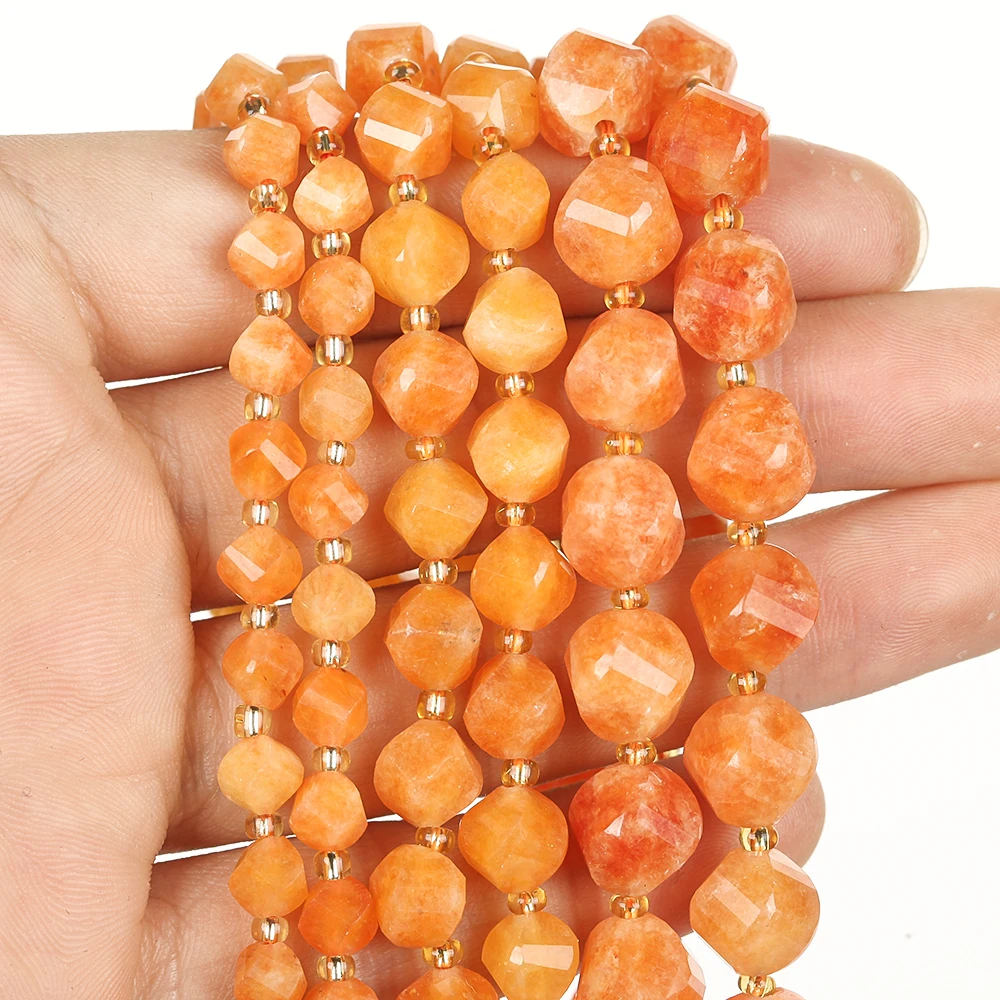 6-10mm Natürliche Orange Angelit-Jade-Perlen Facettierte Lose Abstandsperlen für Schmuckherstellung DIY Armband Handgemachtes Zubehör 7 Zoll