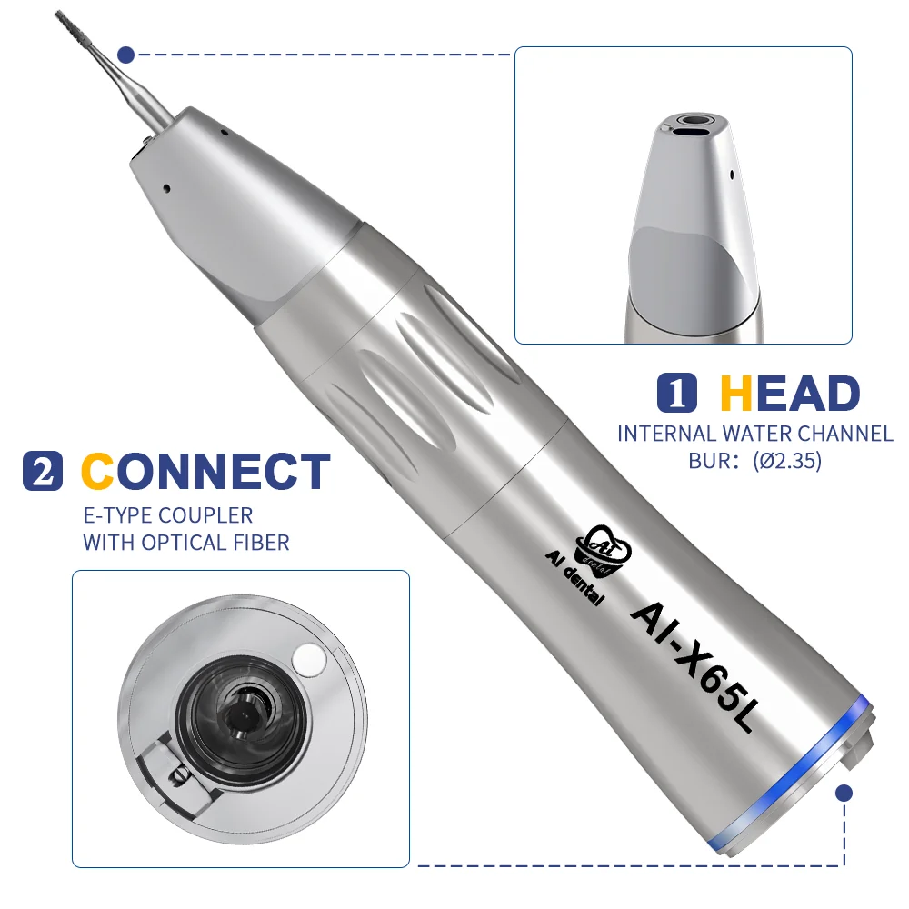 Dental 1:5 Increasing LED Fiber Optic Contra Angle Handpiece - Fits Electric Motors
