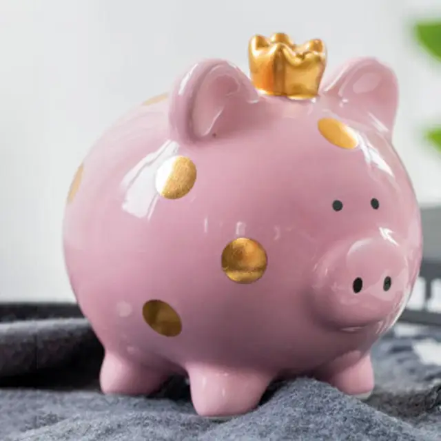 Piggy Bank with Crown Golden Dot Ceramic Crown Pig Piggy Bank for Kids Adults Cartoon Pig Coin Money Bank for Home Office Decor 6