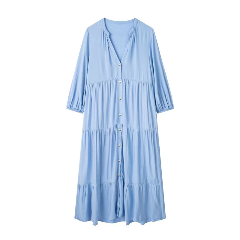 

Женская длинная юбка с V-образным вырезом и длинными рукавами