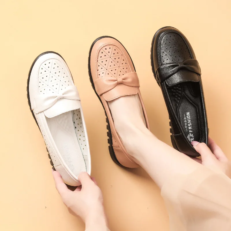 

New Spring Women Shoes Genuine Leather Footwear Flat Shoes Female Casual Work Ballet Flats Women Larger size Ladies Shoes