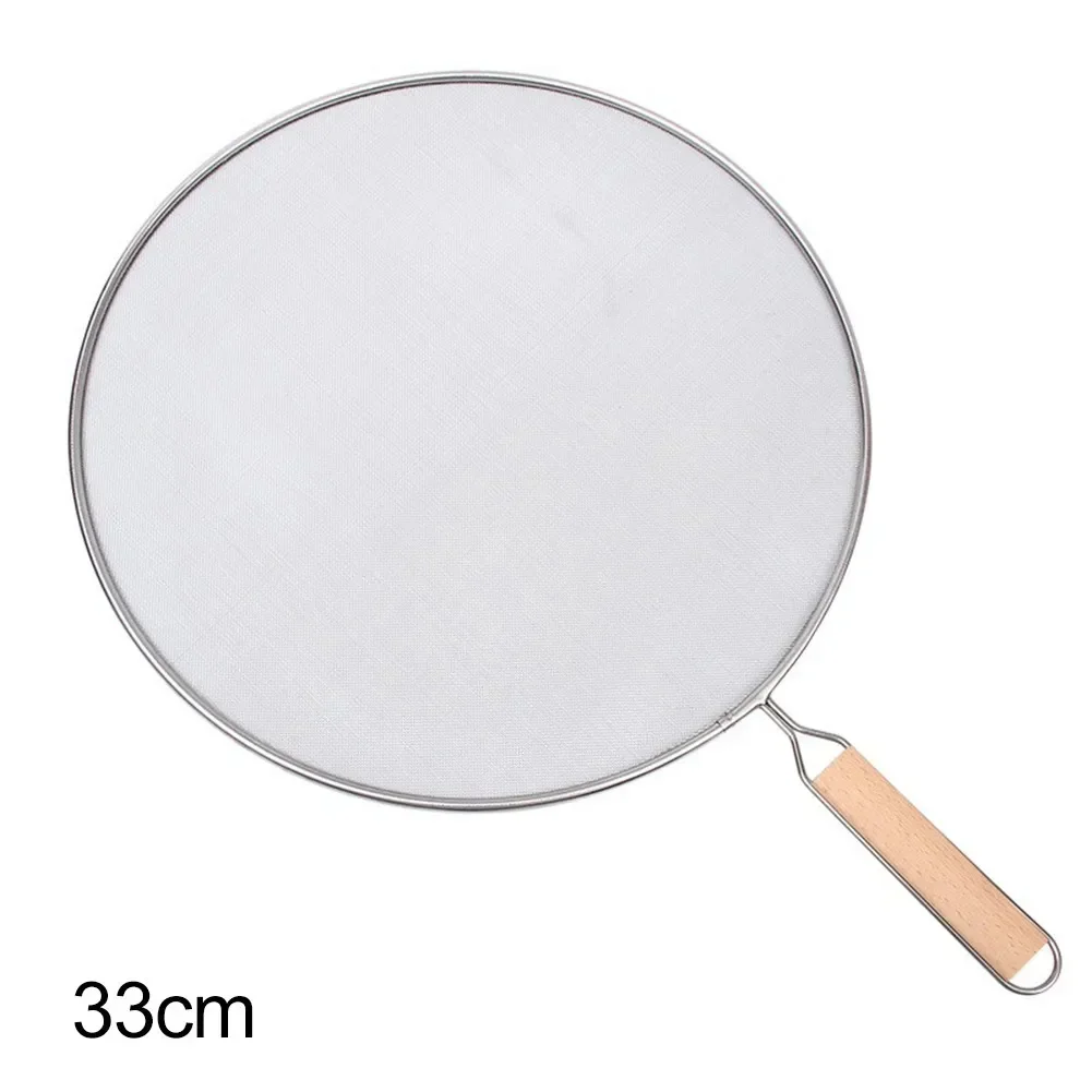 21-33CM Stainless Steel Oil Splatter Screen Frying Pan Mesh Guard Kitchen Cooking Tools Multi-purpose Filter Net Wood Handle kitchen splatter screen,kitchen splash guard