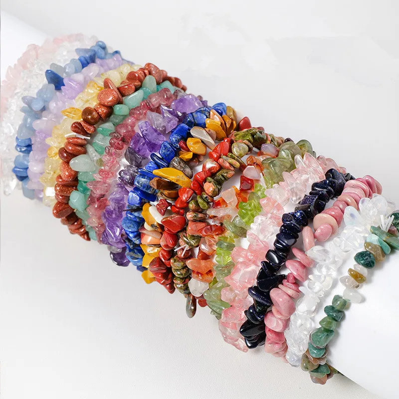 

Natural Gem Stone Bracelet Irregular Crystal Stretch Chip beads Nuggets Bracelets Bangles Quartz Wristband For Women