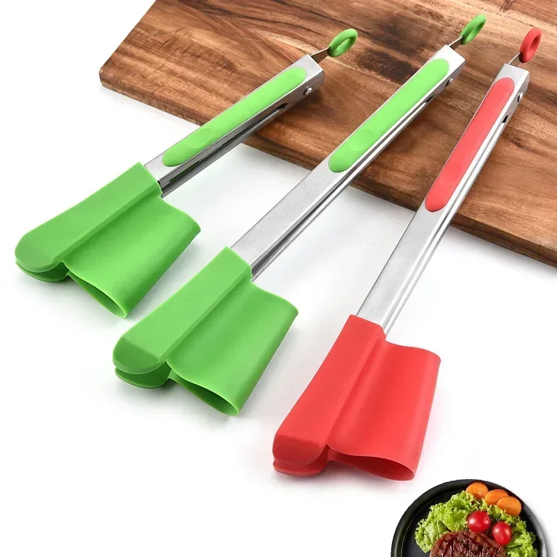 9inch Stainless Steel Food Clip BBQ Grill Steak Food Clip Silicone Non-slip Handle Bread Tong Party Kitchen Accessories