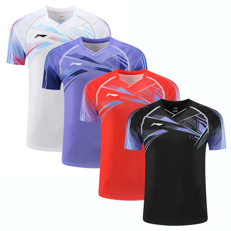 men's and women's badminton T-shirt quick drying breathable table tennis T-shirt light V-neck team pattern