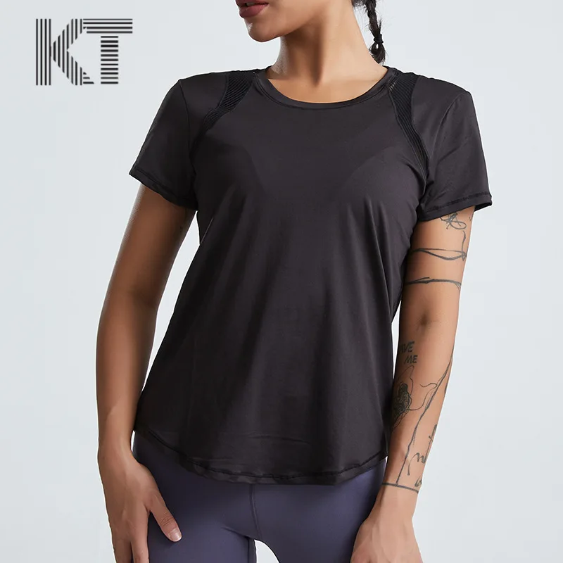 

KT Yoga Loose Top Long Sleeved Running Quick Drying T-shirt Short Fashionable Sports Hollowed Out Fitness Suit Women's Shirt