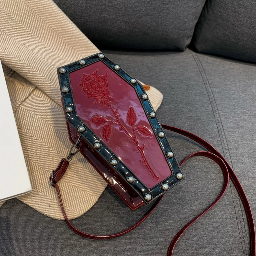 Halloween Coffin Gothic Cell Phone Purse Leather Crossbody Bags Vintage Cosmetic Sling Bag Novelty Cobweb Pattern Shoulder Bag