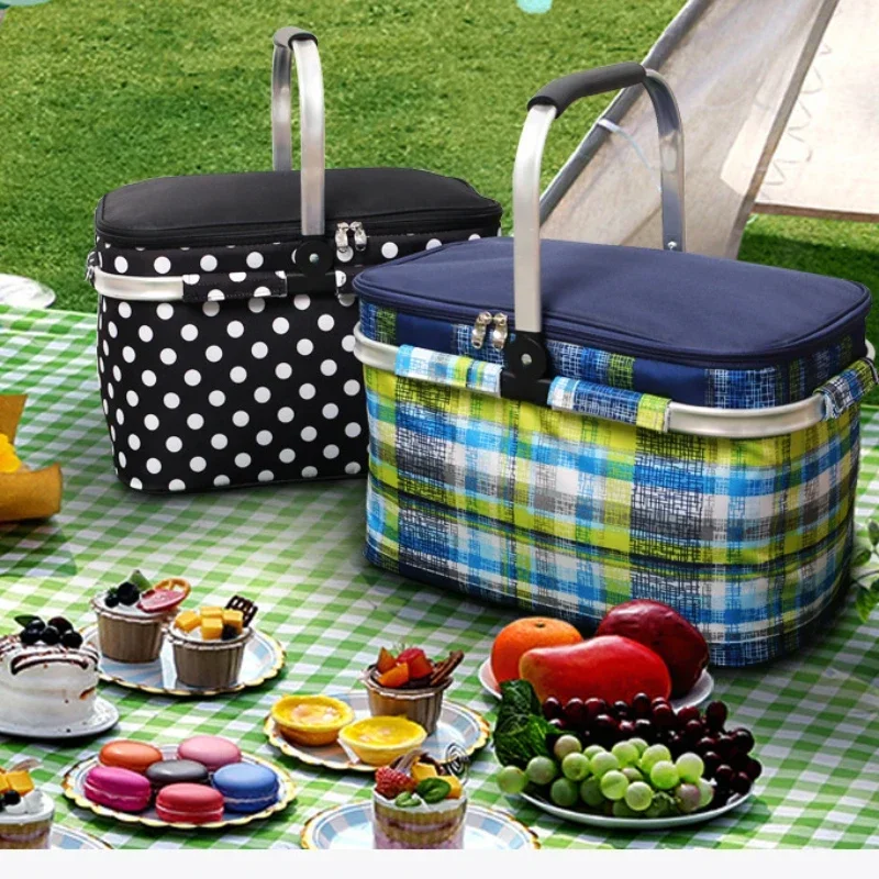 Big Capacity Camping Picnic Bag Portable Hike Gear Folding Waterproof Insulated Cool Suitcase Storage Food Lunch Thermal Basket