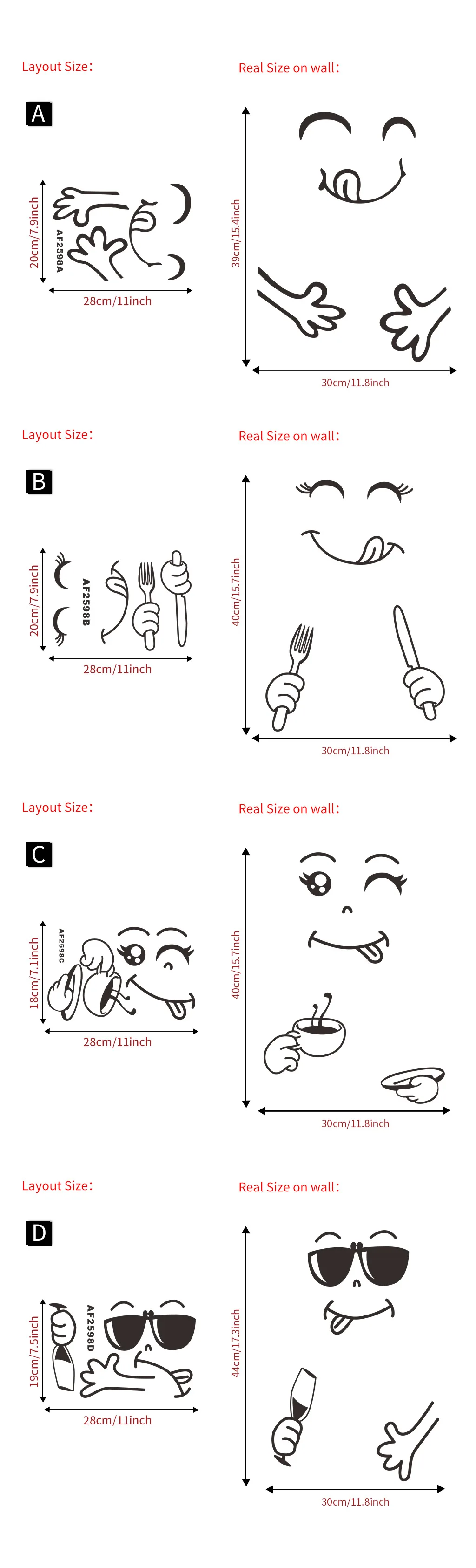 Description Picture 2 of itemFridge Cute Stickers Fridge Magnet Fridge Happy Delicious Face Kitchen Wall Stickers Art Cute Wall Sticker Home Decoration