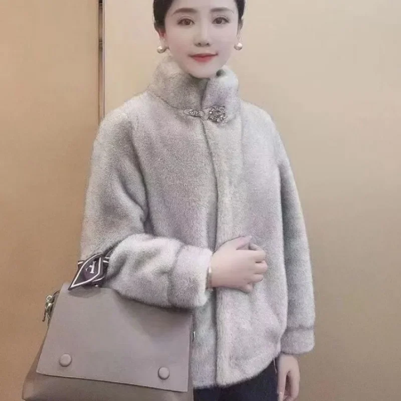 2023 New Women's Winter Imitation Mink Fur Coat Thickened Fashion Standing Neck Short Mink Fleece Small Fur Overcoat