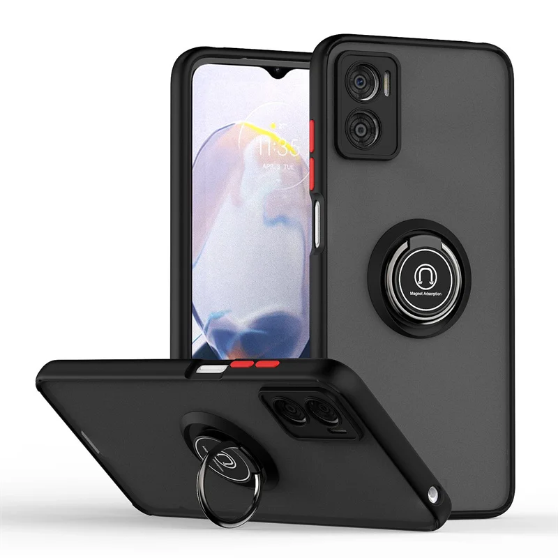 Shockproof Armor Matte Phone Case with Magnetic Ring Stand Holder