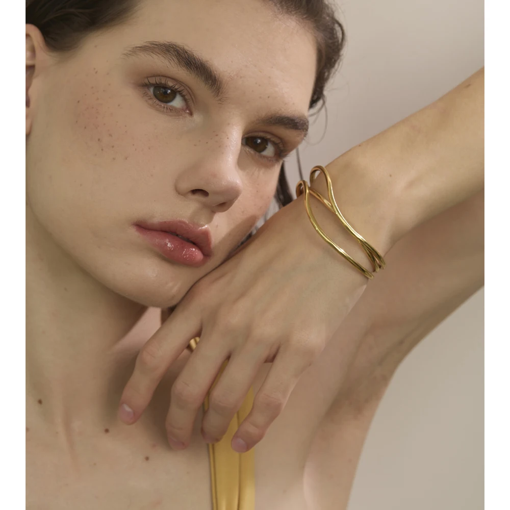 Yhpup Wrist Bracelet Layered Open 60mm Stainless Steel for Women