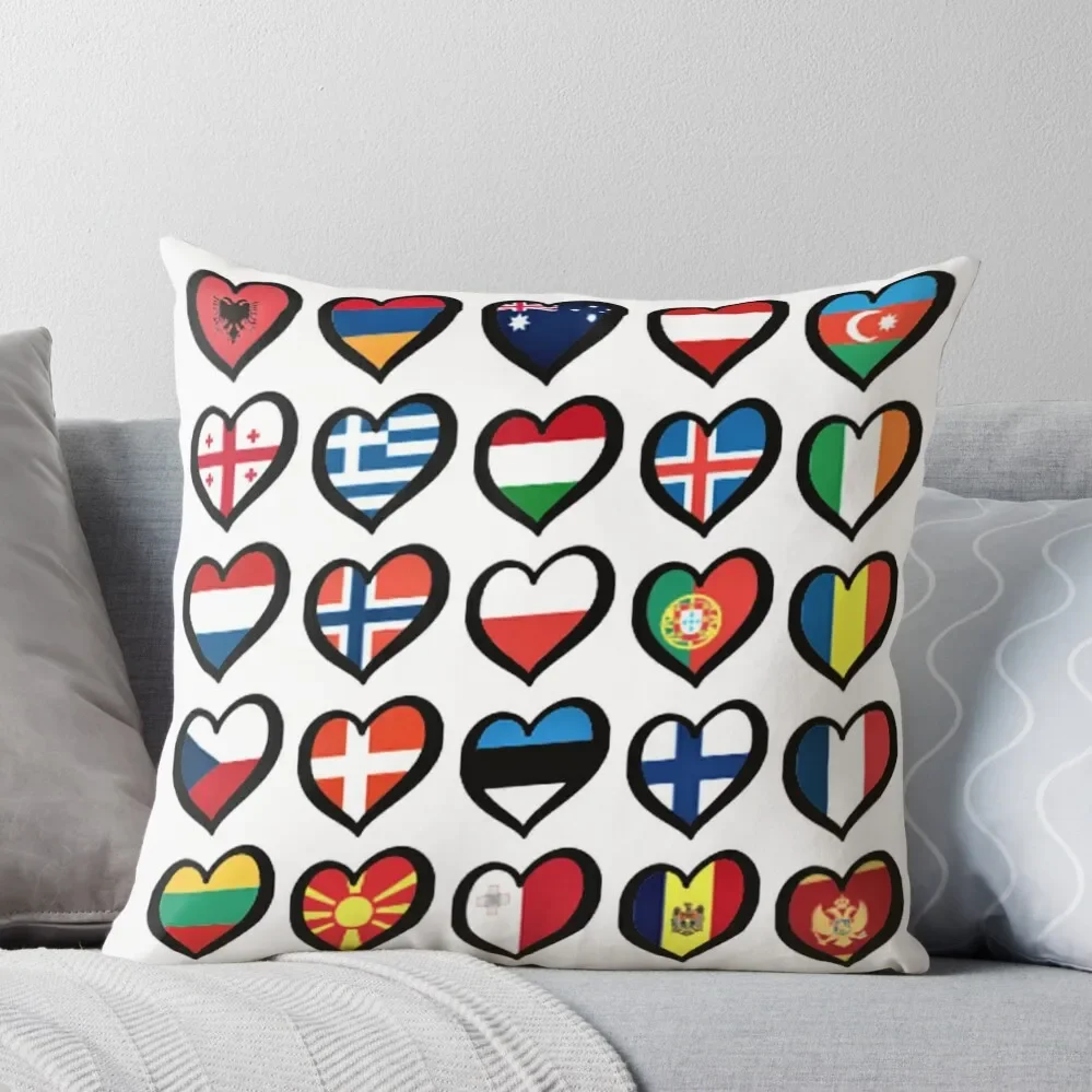 

Eurovision Song Contest Flags Hearts ESC Throw Pillow Sofa Cushions Cover Decorative Cushions For Luxury Sofa Cushions For Sofa