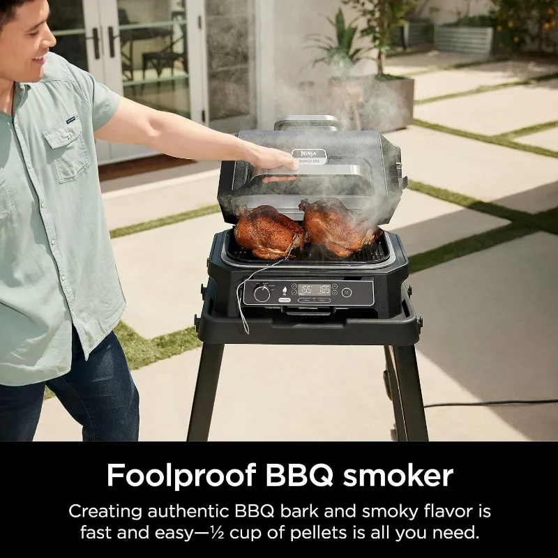 Outdoor Grill & Smoker, Thermometer, 4-in-1 Master Grill, BBQ Smoker,Outdoor Air Fryer, Bake, Portable, Electric Grill,Dark Grey 3