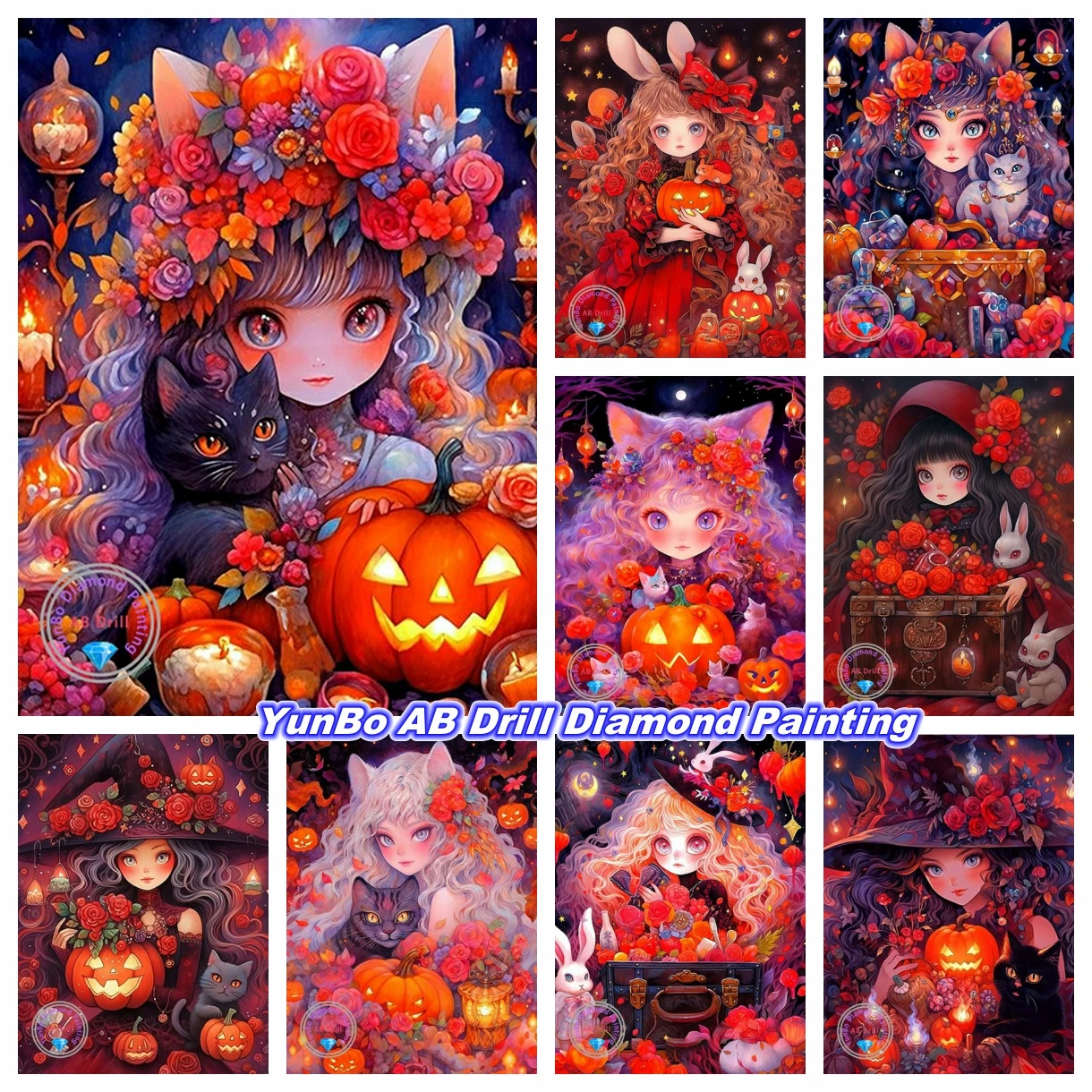 

Halloween Pumpkin Girl 5D DIY AB Diamond Painting Cartoon Cat Rabbit Mosaic Cross Stitch Hobby Rhinestones Craft Home Decor Gift