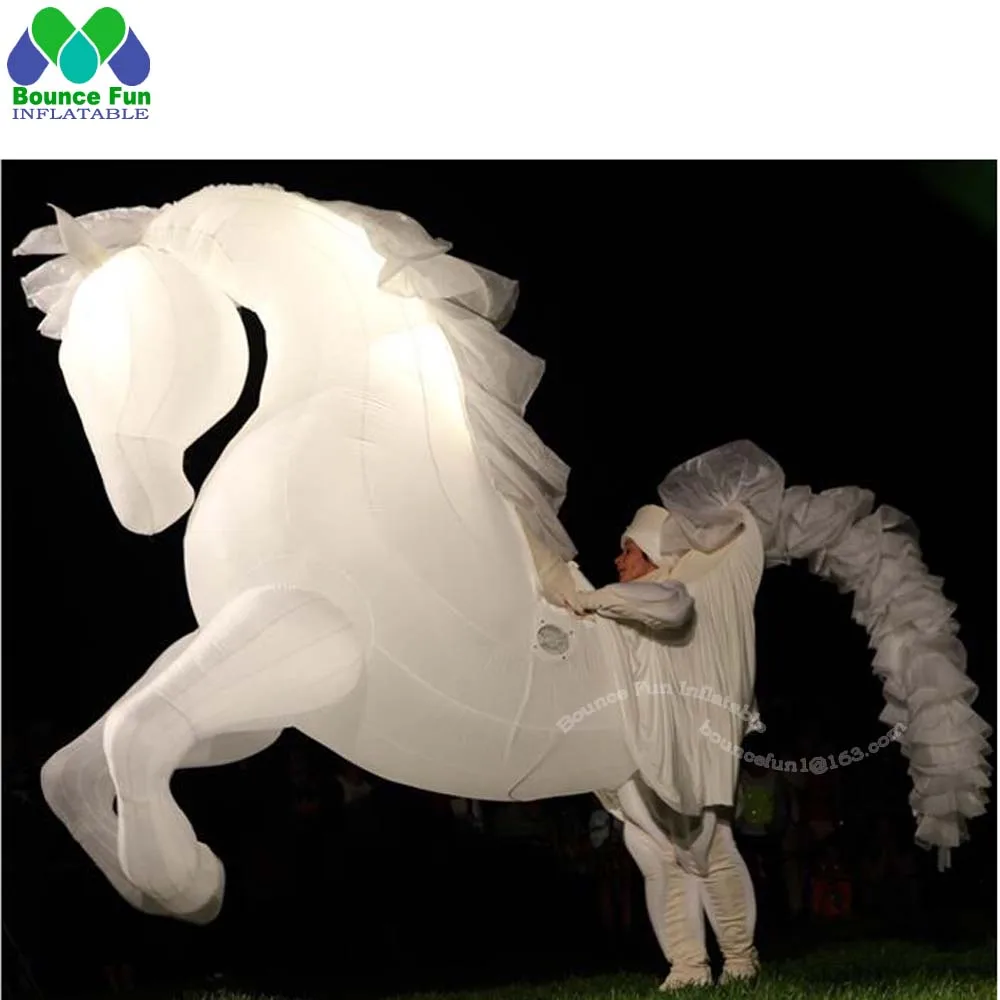 Walking 3m Large White Inflatable Horse Costume With Lights Inflatable Cartoon Mascot Costume For Carnival Parade Performance 2