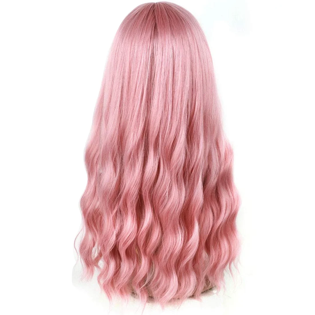 

Розовый парик с челкой, длинный волнистый парик с воздушной челкой, шелковистый, термостойкий парик, сменный парик с естественным внешним видом