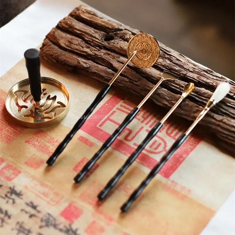 

Pure Copper Incense Tools Ebony Handle Play Incense Seal Set DIY Household Indoor Play Tuo Smoked Incense Spoon Ash Press Tools
