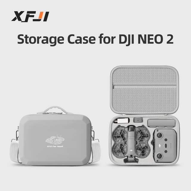 XFJI Carrying Case for DJI NEO 2 Combo Storage Bag Drone Accessories Hard Shell Travel Box PU Leather Splash-proof Shouder Bag