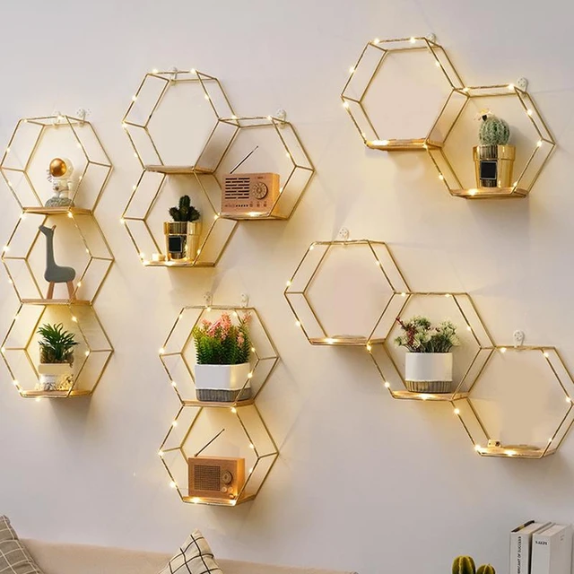 2 9 in Hexagon Geometric Wall Shelves Wood Centerpieces