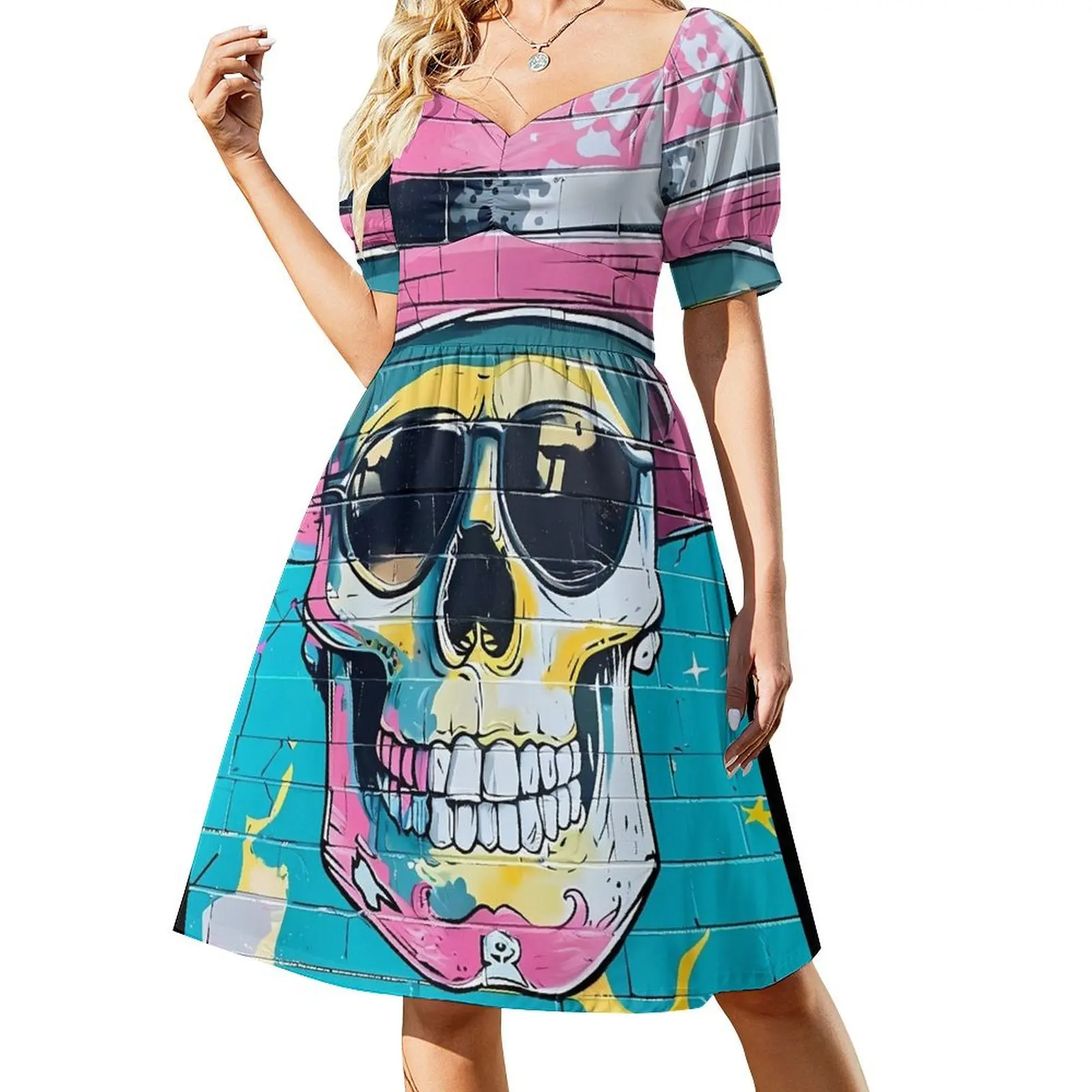 Vestido de manga corta "Graffiti Mural Callejero Trampantojo" Vestido de fiesta de lujo para mujer Vestidos de verano para mujer