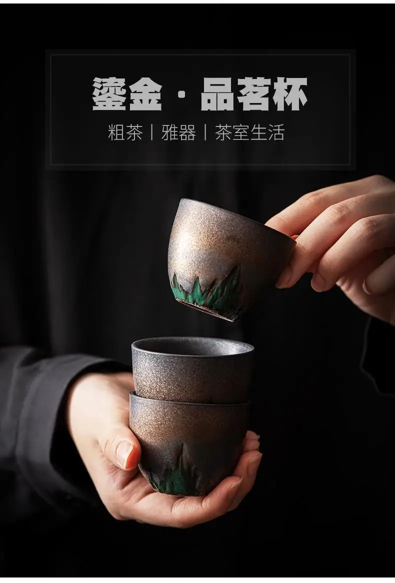 Description Picture 3 of itemGilt Ceramic Teacup Tea Cup Japanese Kung Fu Tea Set Ceramic and Pottery Household Retro Master Cup Teaware Kitchen Dining Bar