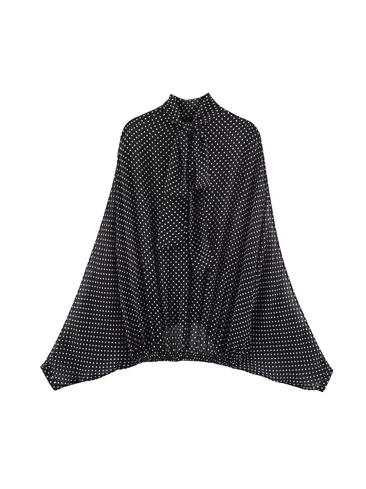 Women's Elegant Polka Dot Shirt With Bow Tie Casual Loose Long Sleeve Comfortable Fashion Blouse Spring Summer New Lady Clothes