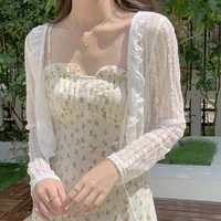 Femmes été Protection solaire manteau dentelle nœud à volants Cardigan chemise femme Blouse hauts pour femme couvre Blusa blanc Y2K chemise coréenne 4