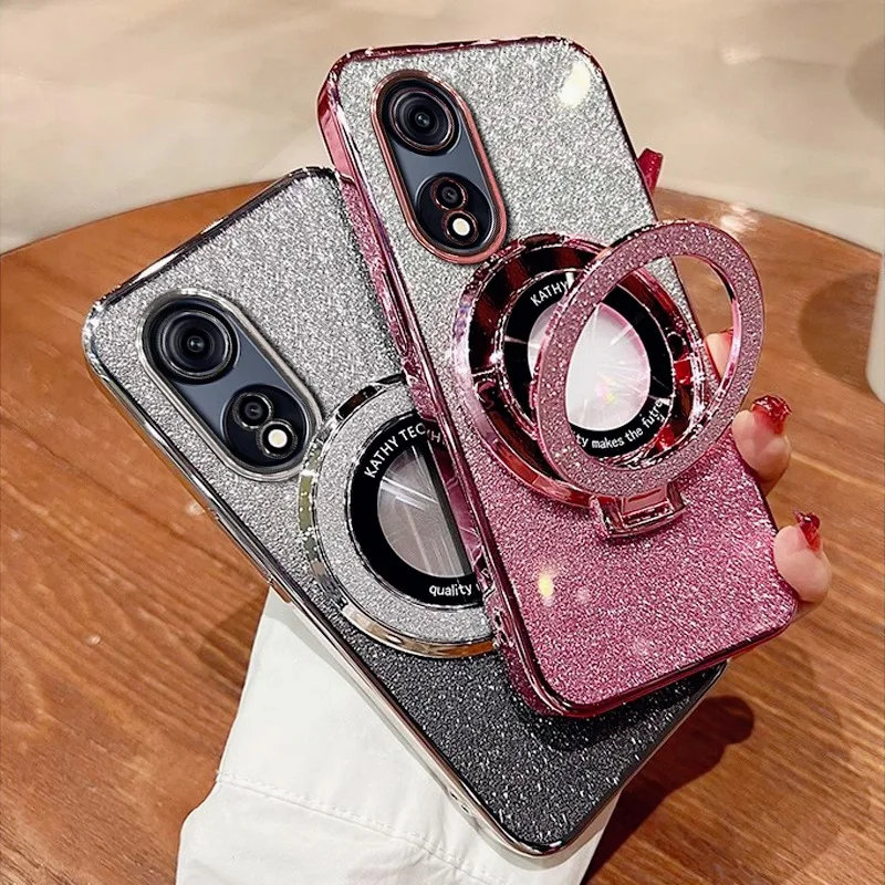 Custodia di lusso con supporto glitter per OPPO A17 Reno 11F 12 11 10Pro A16 A53 A54 A57 A58 A73 A74 A77 A78 F17 F19 Custodia Cover_voghion.com