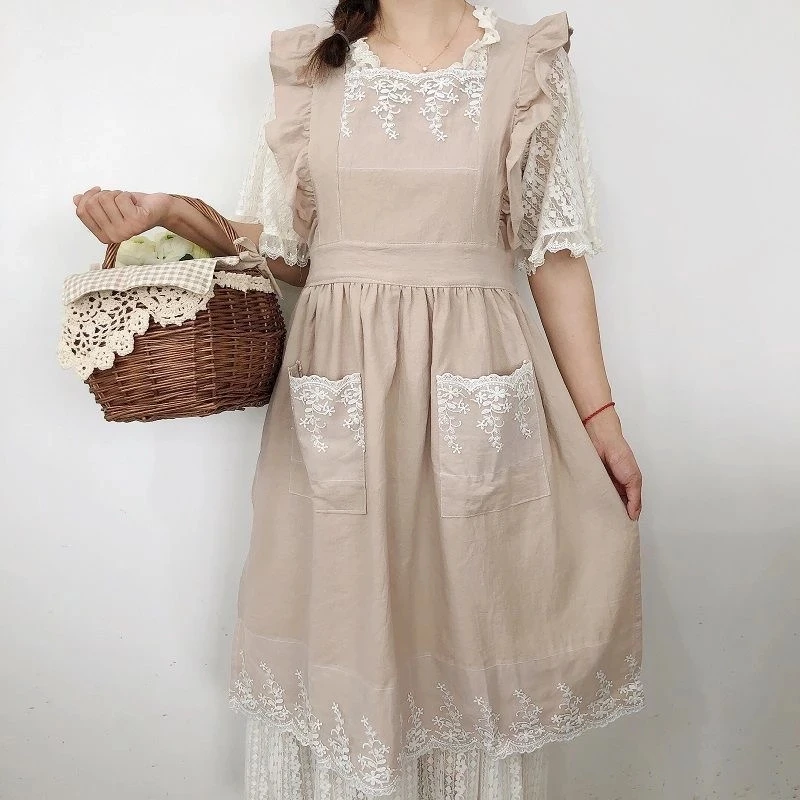 rehellinen 新品apron dressホワイトレヘリネン Aprons For Women: Washed Cotton Linen Apron With Ruffle